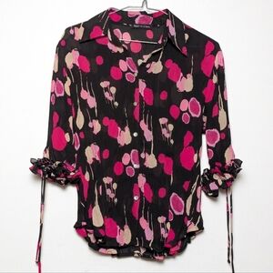 Violet & Claire Abstract Crinkle Button Front Blouse Pink Black Medium Feminine